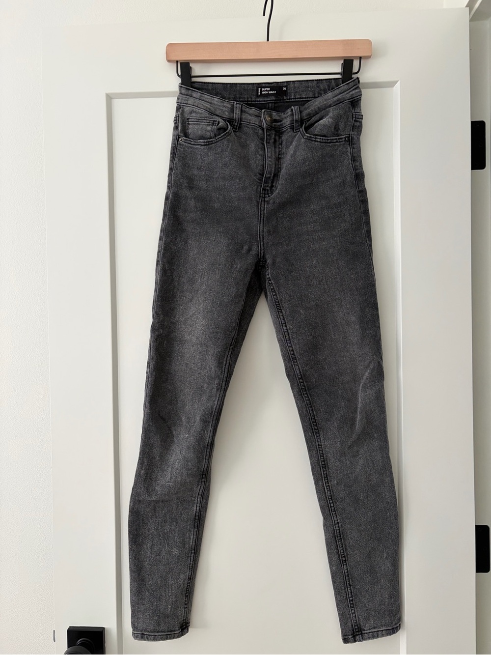 Grey Washed High-Waist Jeans, Size 36, Trendy & Comfortable